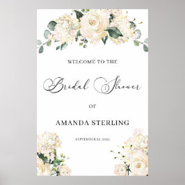 白バラのアジサイの緑の歓迎サイン ポスター