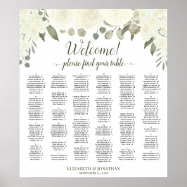 白バラのアルファベット順ウェルカムシーティングチャート ポスター