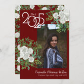 白バラのブルゴーニュ写真卒業発表 招待状 (正面/裏面)