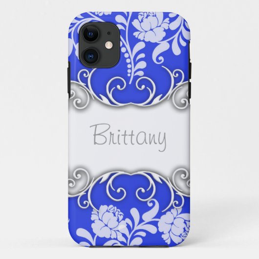 白バラのブルー（名入れ可) Case-Mate iPhoneケース (裏面)