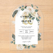 白バラの結婚式がボホ素朴を招くモダン アクリル招待状 (正面)