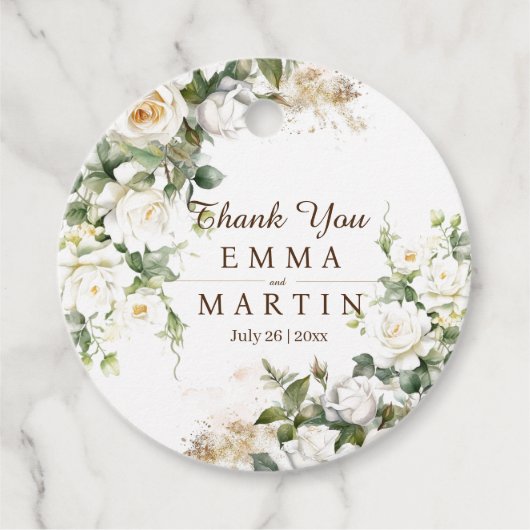 白バラの結婚式の花ありがとう フェイバータグ (正面)