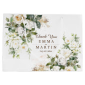 白バラの結婚式の花の贈り物 ラージペーパーバッグ (裏面)