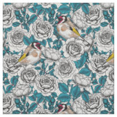 白バラの花と金魚 ファブリック (クローズアップ)