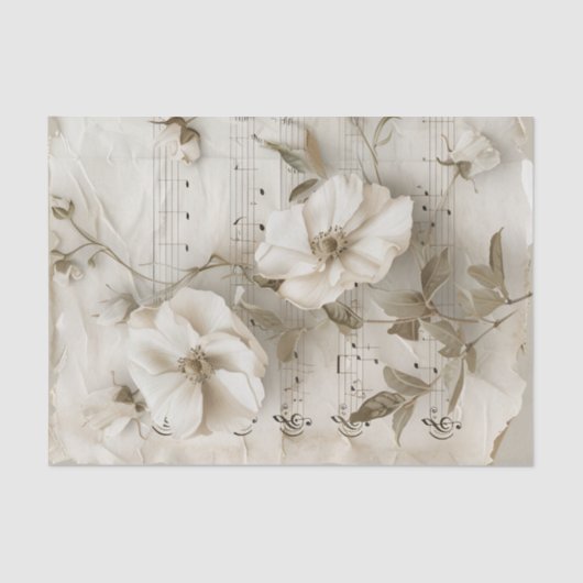 白バラの花ヴィンテージ音楽シートephemera 薄葉紙 (正面)