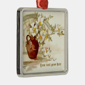 白バラの花瓶ヴィンテージ水彩オーナメント メタルオーナメント (右)