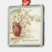 白バラの花瓶ヴィンテージ水彩オーナメント メタルオーナメント (左)