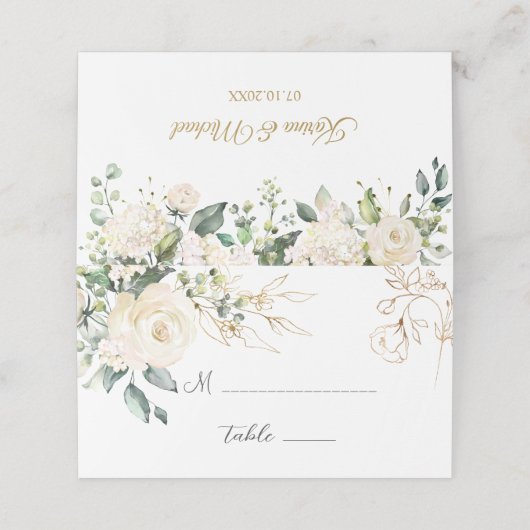 白バラの葉結婚の折り畳み座席表 プレイスカード (外部開封)