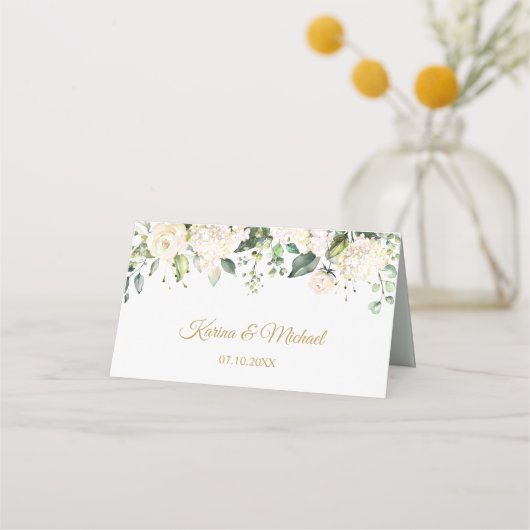 白バラの葉結婚の折り畳み座席表 プレイスカード (裏面)
