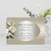 白バラの金ゴールドハートは日付カードを保存 セーブザデート (スタンド正面)