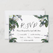 白バラエレガントスフローララベンダーグリーンRSVP 出欠カード (正面)