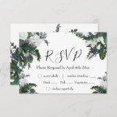 白バラエレガントスフローララベンダーグリーンRSVP 出欠カード (正面/裏面)
