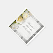白バラフローラとシルバー結婚ズ スタンダードカクテルナプキン (角)