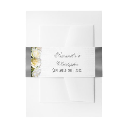 白バラフローラとシルバー結婚ズ 招待状ベリーバンド (正面例)