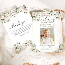 白バラフローラ花写真葬祭記念 サンキューカード