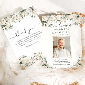 白バラフローラ花写真葬祭記念 サンキューカード