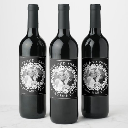 白バラリース写真さん&ミセスありがとうござ結婚う ワインラベル (ボトル)