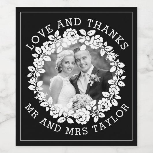 白バラリース写真さん&ミセスありがとうござ結婚う ワインラベル (シングルラベル)