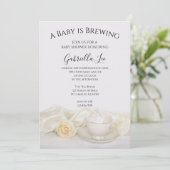 白バラ入りティーカップベビーは醸造シャワー 招待状 (スタンド正面)