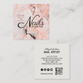 白バラ大理石爪、 ネイルバイウェブサイト&QRコードアイボリー スクエア名刺 (正面/裏面)