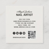 白バラ大理石爪、 ネイルバイウェブサイト&QRコードアイボリー スクエア名刺 (裏面)