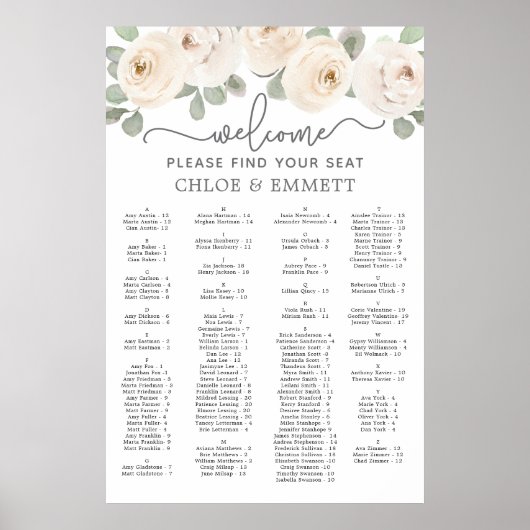 白バラ植物アルファベット座席表 ポスター (正面)