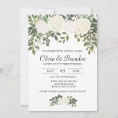 白バラ水彩花 招待状 (正面)