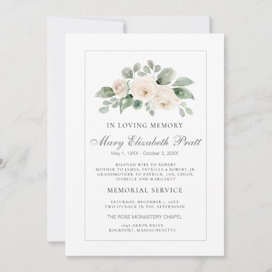 白バラ水彩葬儀サービス 招待状 (正面)