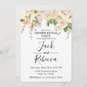 白バラ緑のジェンダーが赤ちゃんシャワーを明らかにする 招待状 (正面/裏面)