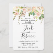 白バラ緑のジェンダーが赤ちゃんシャワーを明らかにする 招待状 (正面)
