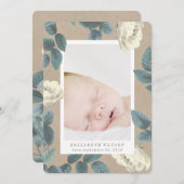 白バラ花フォトカード誕生のお知らせ 案内状 (正面/裏面)