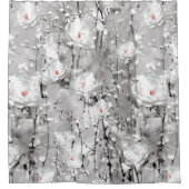 白バラ花冬フローラ灰色 シャワーカーテン (正面)