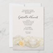 白バラ花柱のブランチ付き結婚ティーカップ 招待状 (正面)