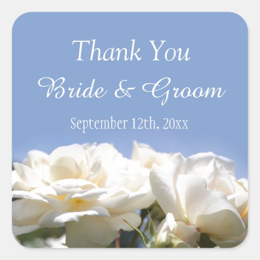 白バラ花結婚式の引き出物感謝していユー スクエアシール (正面)