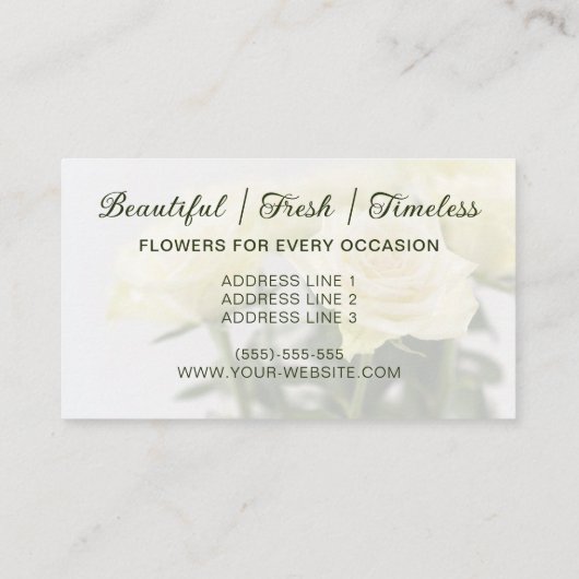 白バラ花美しい花模様写真花屋 名刺 (裏面)