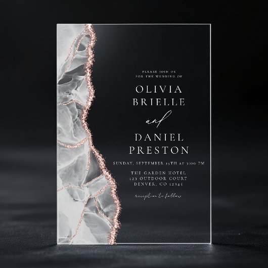 白バラ金ゴールドアゲエレガントテモダン結婚ト アクリル招待状