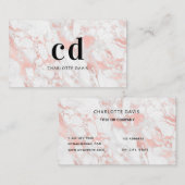 白バラ金ゴールド大理石モノグラムイニシャルミニマル 名刺 (正面/裏面)