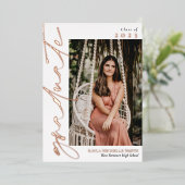 白バラ金ゴールド書道写真卒業箔 箔招待状 (立ち正面)