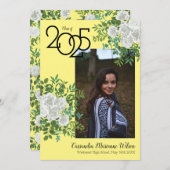 白バラ黄色の写真卒業発表 招待状 (正面/裏面)