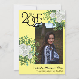 白バラ黄色の写真卒業発表 招待状