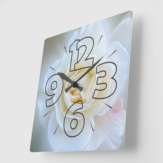 白バラ スクエア壁時計 (傾斜)