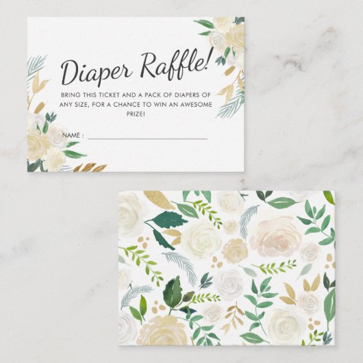 白バラ | 赤ちゃんシャワー |おむつラッフルゲーム エンクロージャーカード (正面/裏面)