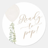白バルーンユーカリポップ・アートのープタスベイビーシャワー準備ができて ラウンドシール (正面)