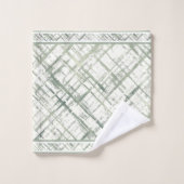 白パターン(の模様が)ある上のモスグリーン バスタオルセット (ウォッシュタオル)