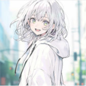 白パーカーJKシール｜寿司娘 GenerativeAI シール (正面)