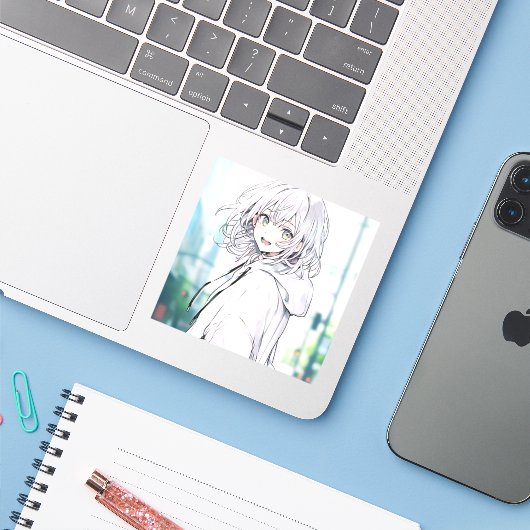 白パーカーJKシール｜寿司娘 GenerativeAI シール (ノートパソコンとiPhone)