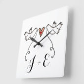 白パーソナライズされたいハト結婚の贈り物アクリルスクア スクエア壁時計 (傾斜)