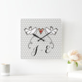 白パーソナライズされたいハト結婚の贈り物アクリル スクエア壁時計 (ホーム)