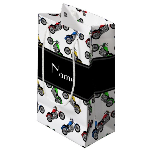 白パーソナライズされたい二輪車を呼ぶ スモールペーパーバッグ (正面アングル)