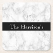白パーソナライズされたい灰色と黒い大理石 スクエアペーパーコースター (正面)